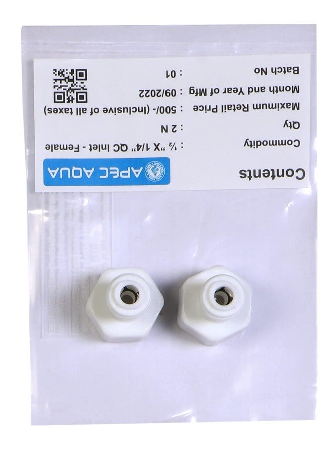 Apec Aqua Plastic Ro Direct Inlet Quick Valve Straight Connector 1/2" Female Thread ? 1/4" Push Fit For Ro Water Purifiers(2 Pieces) - Image 2